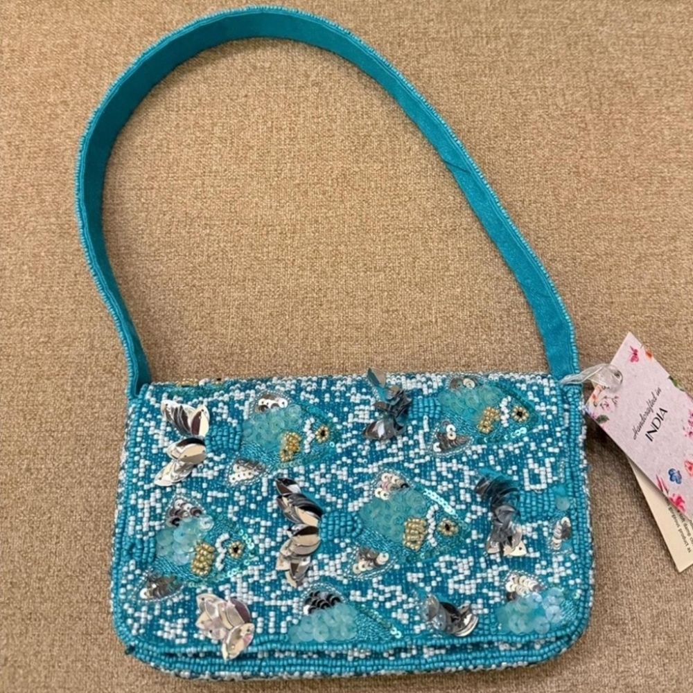 Beaded Fish Turquoise Shoulder Handbag